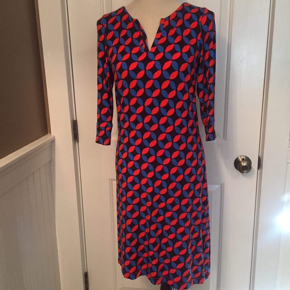 HATLEY DRESS RED BLUE PRINT JERSEY KNIT SIZE S